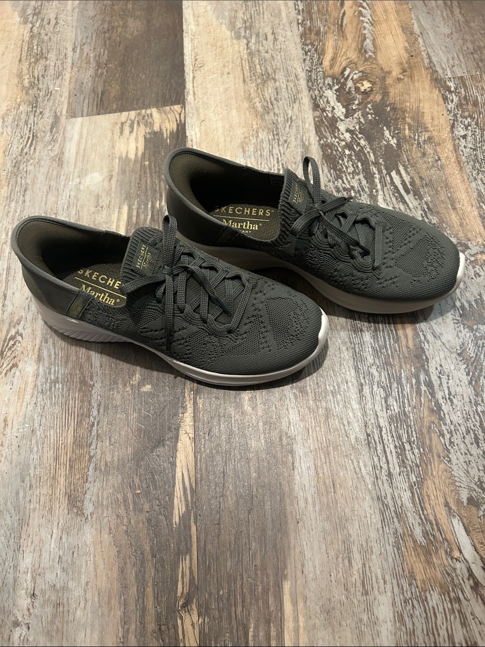 Skechers Olive Green Knit Lace-Up Slip-On Sneakers